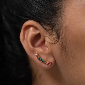 BRINCO EAR CUFF CORAÇÕES COLORIDOS BANHO OURO 18K