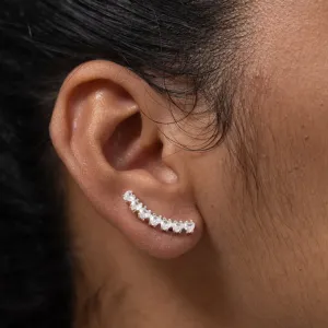 BRINCO EAR CUFF CORAÇÕES CRISTAIS BANHO PRATA