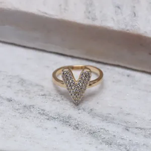 ANEL CORAÇÃO ALONGADO CRAVEJADO BANHO OURO 18K
