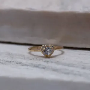 ANEL INFANTIL CORAÇÃO CRAVEJADO BANHO OURO 18K