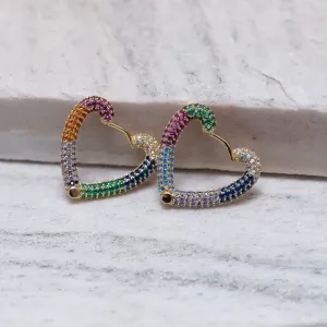BRINCO ARGOLA CORAÇÃO COLORIDO BANHO OURO 18K