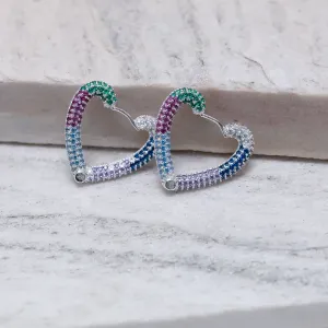 BRINCO ARGOLA CORAÇÃO COLORIDO BANHO PRATA