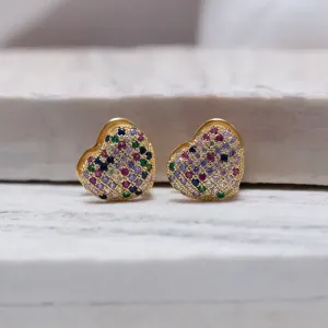 BRINCO ARGOLA CORAÇÃO COM ZIRCÔNIAS COLORIDAS BANHO OURO 18K