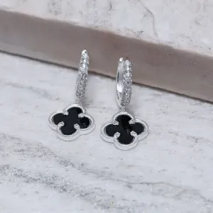 BRINCO ARGOLA CRAVEJADA COM VIRGINIA PRETO BANHO PRATA