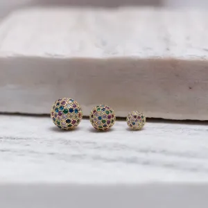 BRINCO BOLINHA G CRAVEJADA COLORIDA BANHO OURO 18K