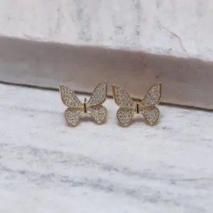 BRINCO BORBOLETA CRAVEJADA BANHO OURO 18K