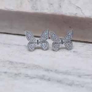 BRINCO BORBOLETA CRAVEJADA BANHO PRATA