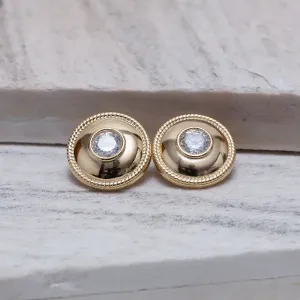 BRINCO BOTÃO COM PEDRA CRISTAL BANHO OURO 18K