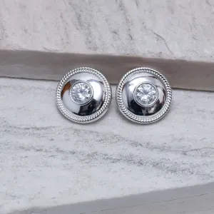 BRINCO BOTÃO COM PEDRA CRISTAL BANHO PRATA