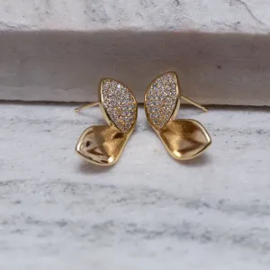 BRINCO BUTERFLY LISO E CRAVEJADO BANHO OURO 18K