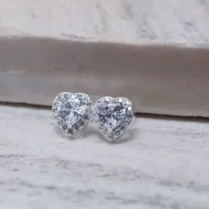 BRINCO CORAÇÃO M COM PEDRA CRISTAL BANHO PRATA