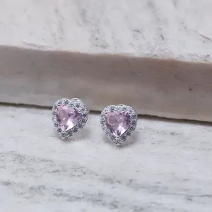 BRINCO CORAÇÃO M COM PEDRA ROSA CLARO BANHO PRATA
