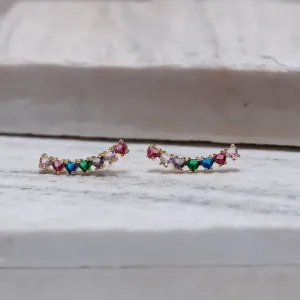 BRINCO EAR CUFF CORAÇÕES COLORIDOS BANHO OURO 18K