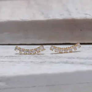BRINCO EAR CUFF CORAÇÕES CRISTAIS BANHO OURO 18K