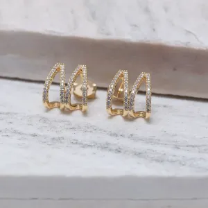 BRINCO EAR CUFF DUPLO CRAVEJADO BANHO OURO 18K