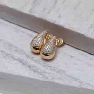 BRINCO GOTA ABAULADA CRAVEJADA BANHO OURO 18K