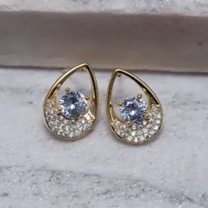 BRINCO GOTA COM ZIRCÔNIAS CRISTAIS BANHO OURO 18K