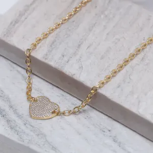 CHOKER ELOS COM CORAÇÃO CRAVEJADO BANHO OURO 18K