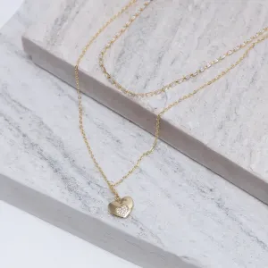 COLAR DUPLO COM CORAÇÃO LISO E CRAVEJADO BANHO OURO 18K