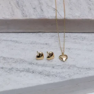 CONJUNTO CORAÇÃO LISO P BANHO OURO 18K