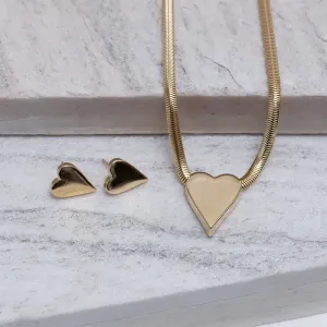 CONJUNTO FIO ALEMÃO COM CORAÇÃO DOURADO BANHO OURO 18K
