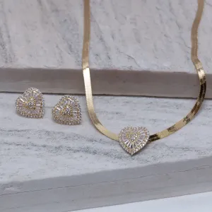 CONJUNTO FITA ESPELHADA COM CORAÇÃO CRAVEJADO BANHO OURO 18K
