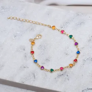 PILSEIRA CORAÇÕES COM PEDRAS COLORIDAS BANHO OURO 18K