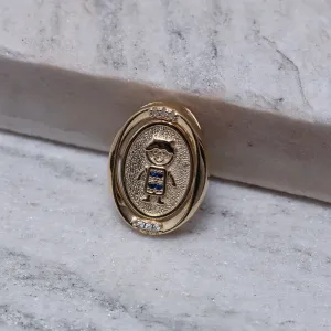 PINGENTE FILHOS MENINO E CORAÇÃO PEDRA AZUL BANHO OURO 18K