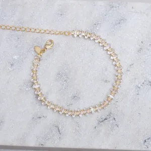 PULSEIRA COM GOTINHAS CRISTAIS BANHO OURO 18K
