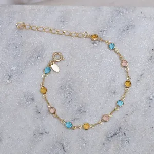 PULSEIRA CRISTAIS COLORIDOS BANHO OURO 18K