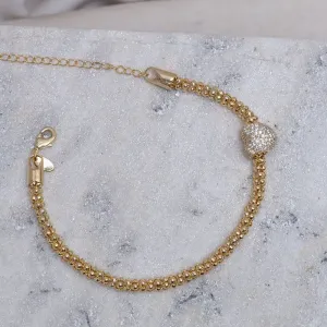 PULSEIRA OCA COM BERLOQUE CORAÇÃO CRAVEJADO BANHO OURO 18K
