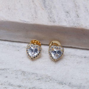 BRINCO CORAÇÃO P COM PEDRA CRISTAL BANHO OURO 18K