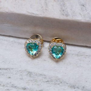 BRINCO CORAÇÃO P COM PEDRA VERDE TIFFANY BANHO OURO 18K