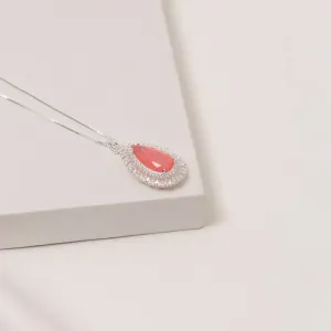 COLAR GOTA COM ZIRCÔNIAS E PEDRA SALMÃO M BANHO PRATA