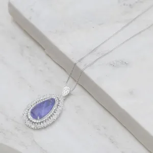 COLAR GOTA COM ZIRCÔNIAS E PEDRA ROXA M BANHO PRATA