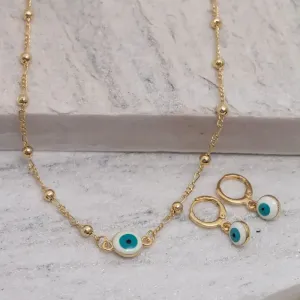 CONJUNTO OLHO GREGO BANHO OURO 18K