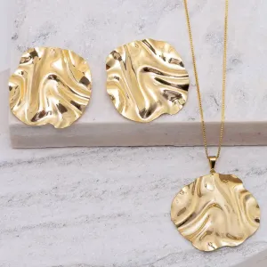 CONJUNTO ORGÂNICO ESFERA GRANDE AMASSADA BANHO OURO 18K