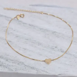 TORNOZELEIRA VENEZIANA COM CORAÇÃO LISO BANHO OURO 18K