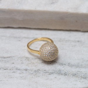 ANEL ESFERA CRAVEJADO COM ZIRCÔNIAS BANHO OURO 18K