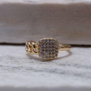 ANEL MIX COM CORRENTE CRAVEJADO BANHO OURO 18K