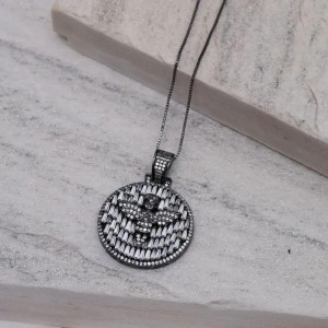 COLAR ANJO COM ZIRCÔNIAS NAVETE CRISTAIS BANHO RÓDIO NEGRO
