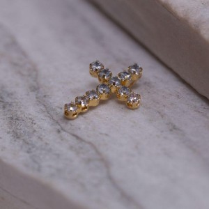 PINGENTE CRUZ P COM ZIRCÔNIAS CRISTAIS BANHO OURO 18K