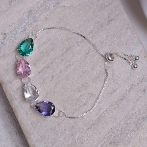 PULSEIRA GRAVATINHA COM GOTAS COLORIDAS BANHO PRATA