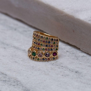 BRINCO FAKE COM ZIRCÔNIAS COLORIDAS BANHO BANHO OURO 18K