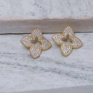 BRINCO FLOR DE LÓTUS CRAVEJADA BANHO OURO 18K