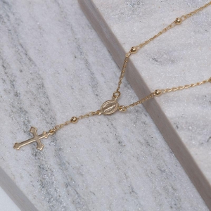 COLAR TERÇO TRADICIONAL DOURADO BANHO OURO 18K