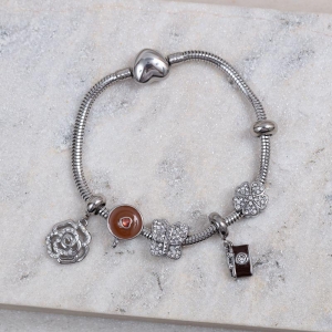 PULSEIRA COM 6 BERLOQUES COR MARROM AÇO INOX