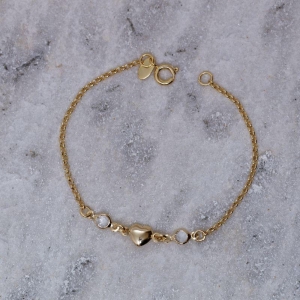 PULSEIRA INFANTIL CORAÇÃO E CRISTAL BANHO OURO 18K