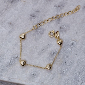 PULSEIRA INFANTIL CORAÇÕES LISOS  BANHO OURO 18K