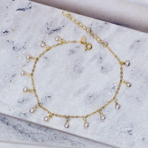TORNOZELEIRA COM PÉROLAS BANHO OURO 18K